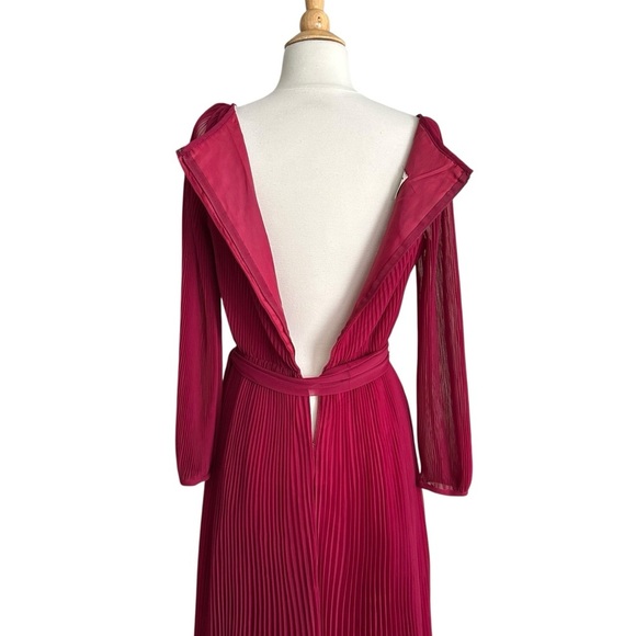 MISS ELLIETTE California Vintage 70s Pleated Maxi Dress Magenta Evening Chiffon - Picture 7 of 15